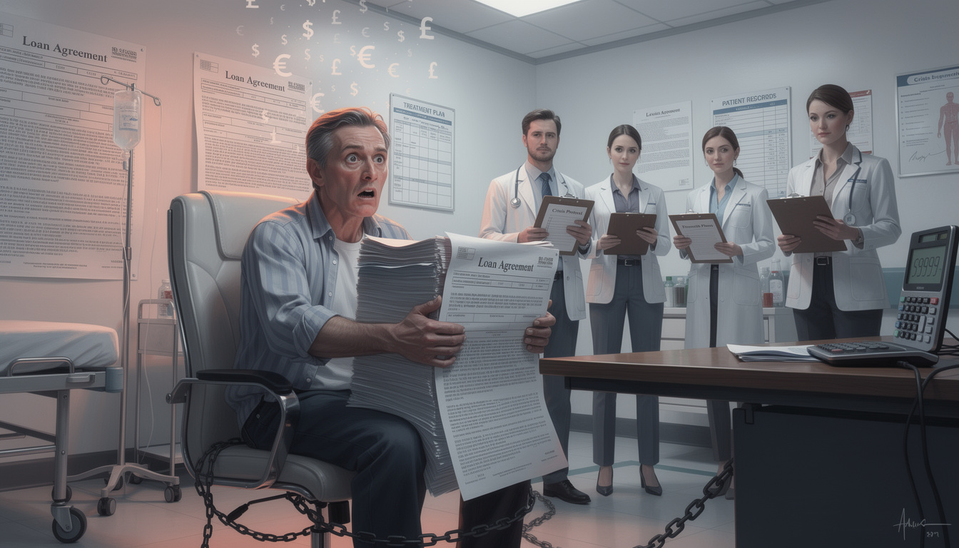 Пациент в панике осознаёт непосильный долг за лечение, в то время как администрация клиники хладнокровно разрабатывает антикризисные протоколы.